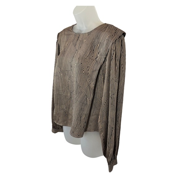 Anine Bing Willa Silk Top Crinkle Stripe Size Medium Tan‎ and Black - Picture 7 of 12